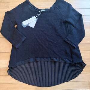 Rinascimento NWT Black Mixed Media Pleated Chiffon Hem Tunic Top